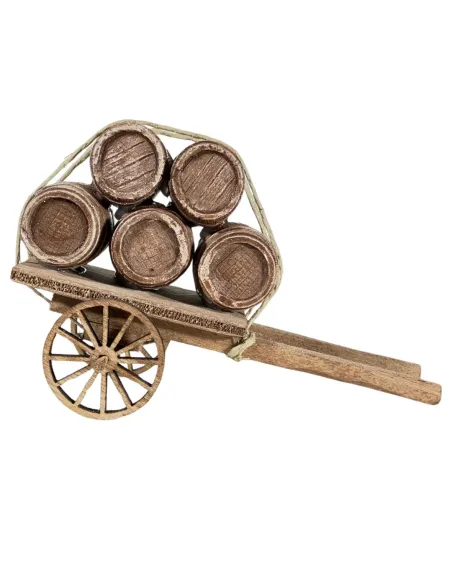 Carretto in legno con botti per statue da 8-10 cm