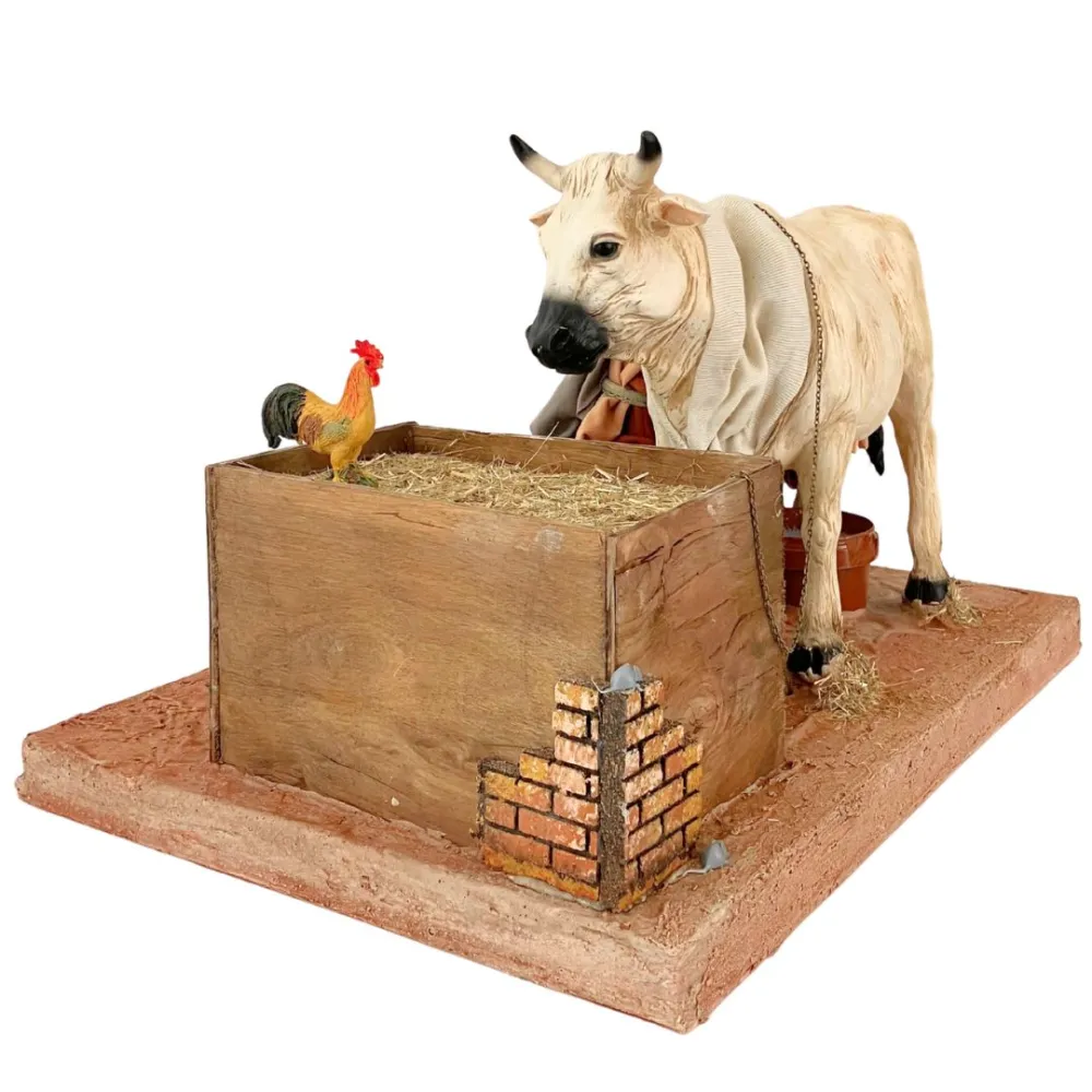 Animated Palestinian Milker with White Cow - 30 cm