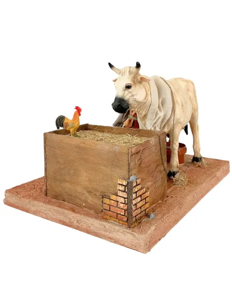 Animated Palestinian Milker with White Cow - 30 cm