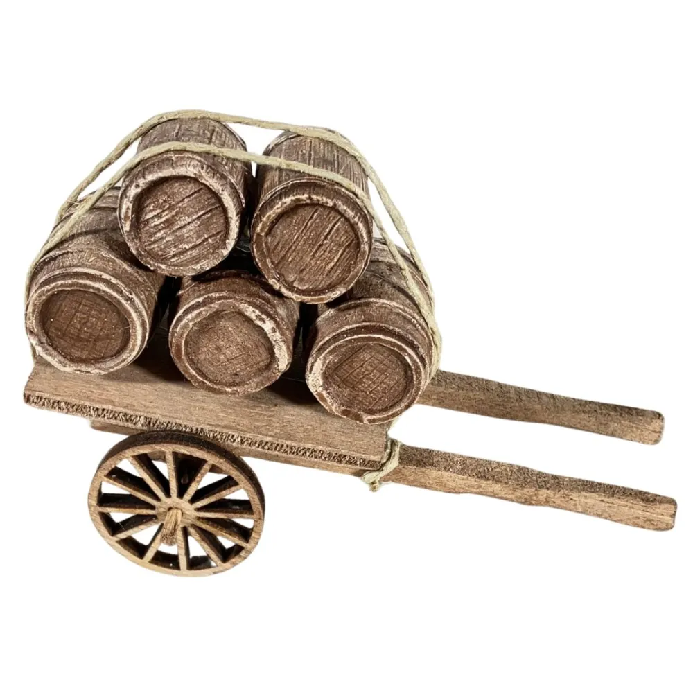 Wooden Cart with Barrels for 8–10 cm Nativity Figures