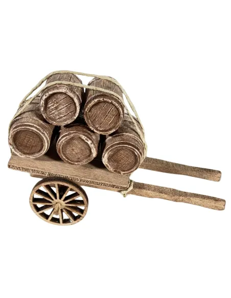 Carretto in legno con botti per statue da 8-10 cm