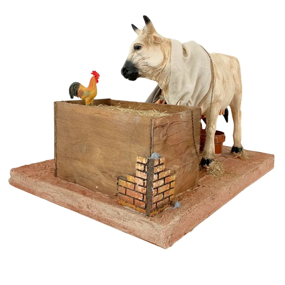 Animated Palestinian Milker with White Cow - 30 cm