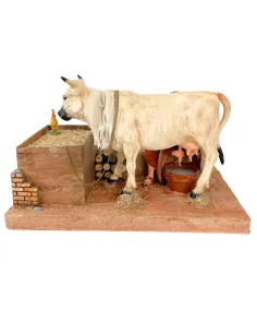 Animated Palestinian Milker with White Cow - 30 cm