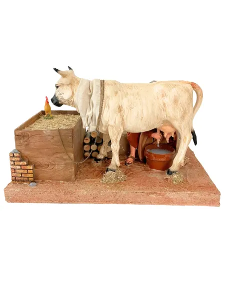 Animated Palestinian Milker with White Cow - 30 cm