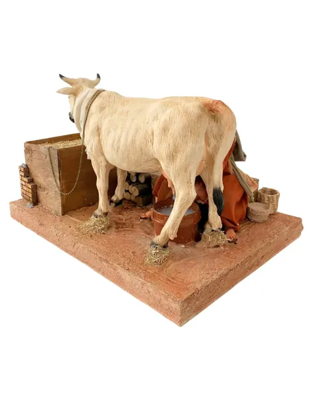 Animated Palestinian Milker with White Cow - 30 cm