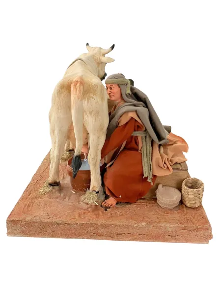 Animated Palestinian Milker with White Cow - 30 cm