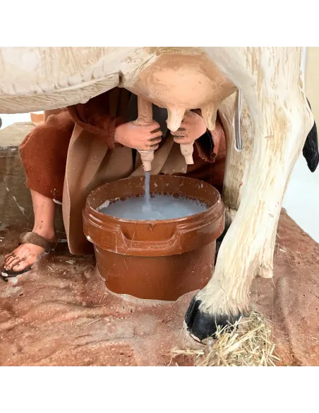 Animated Palestinian Milker with White Cow - 30 cm