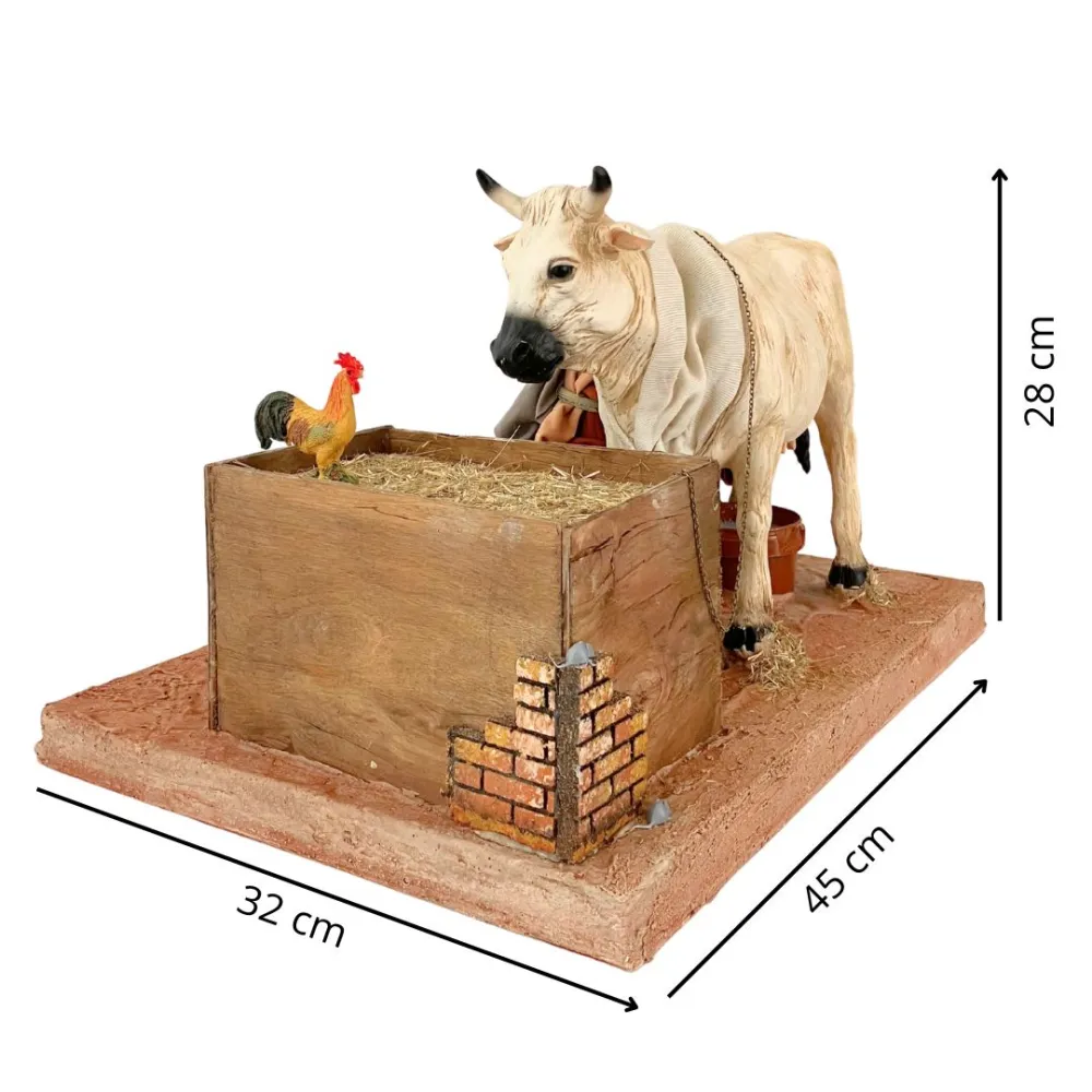 Animated Palestinian Milker with White Cow - 30 cm