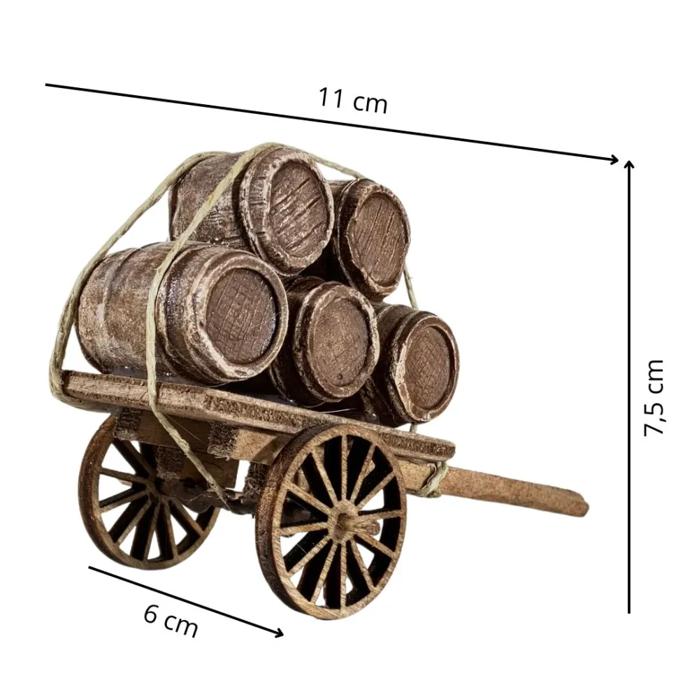Wooden Cart with Barrels for 8–10 cm Nativity Figures