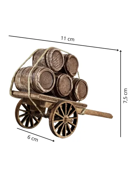 Carretto in legno con botti per statue da 8-10 cm