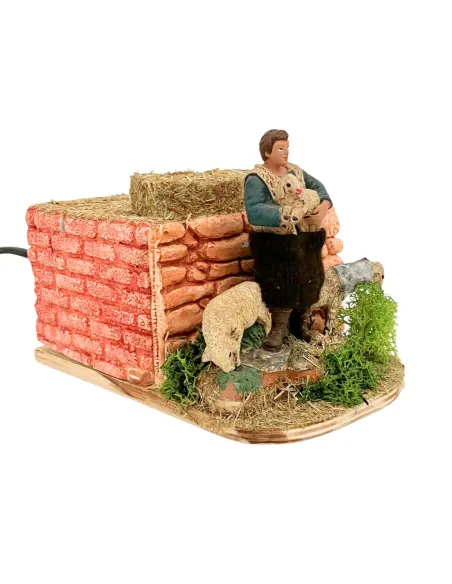 Pastore Oliver con due pecore e agnello in movimento 8 cm