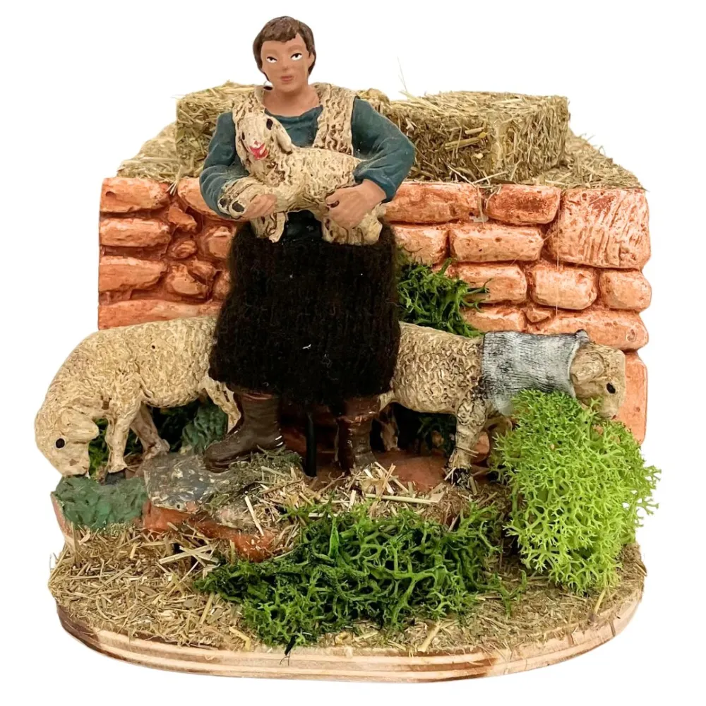 Animated 8 cm Oliver Shepherd with Two Sheep and Lamb