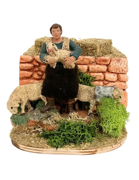 Pastore Oliver con due pecore e agnello in movimento 8 cm