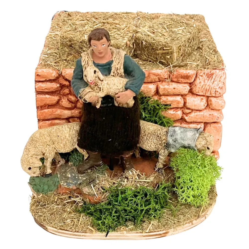 Animated 8 cm Oliver Shepherd with Two Sheep and Lamb