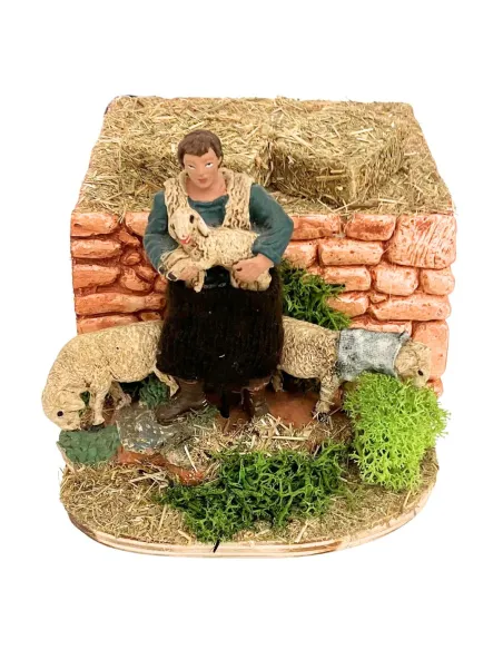 Pastore Oliver con due pecore e agnello in movimento 8 cm