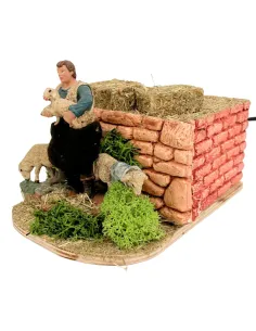 Pastore Oliver con due pecore e agnello in movimento 8 cm