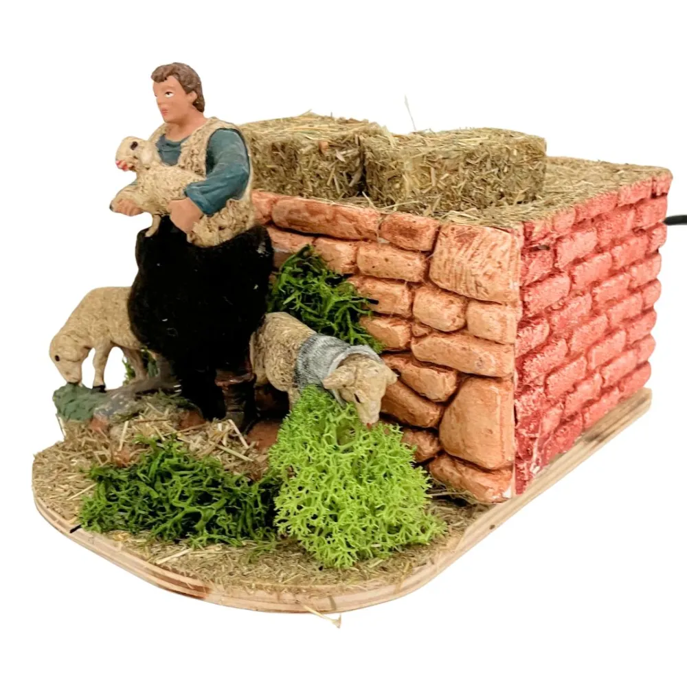 Animated 8 cm Oliver Shepherd with Two Sheep and Lamb