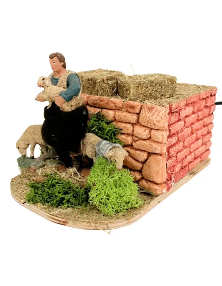 Pastore Oliver con due pecore e agnello in movimento 8 cm