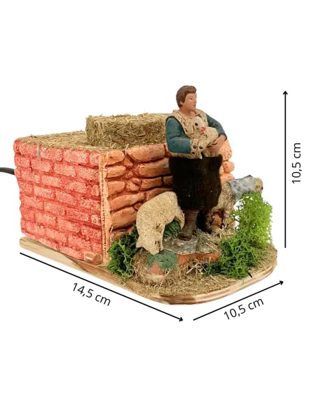 Pastore Oliver con due pecore e agnello in movimento 8 cm