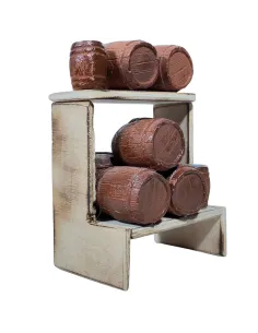 Bancarella con botti in legno per statue da 8-10 cm