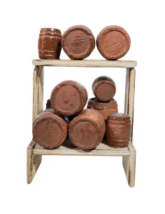 Bancarella con botti in legno per statue da 8-10 cm 2