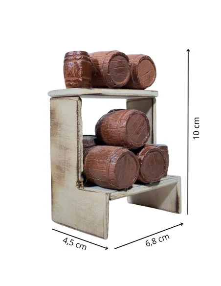 Bancarella con botti in legno per statue da 8-10 cm