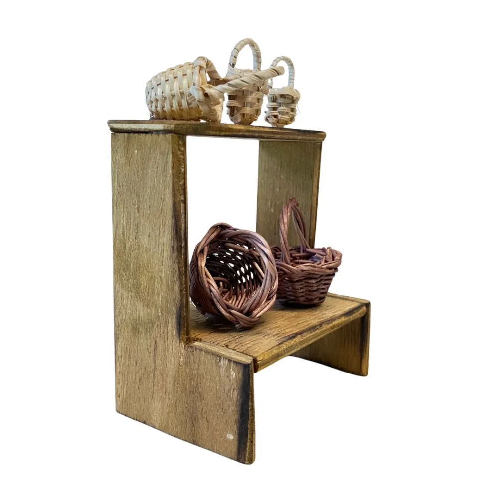 Wooden Wicker Basket Stall for 10 cm Nativity Figures
