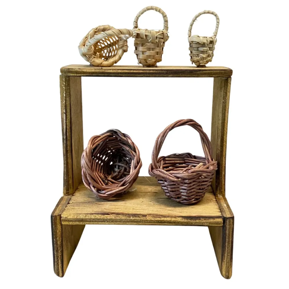 Wooden Wicker Basket Stall for 10 cm Nativity Figures