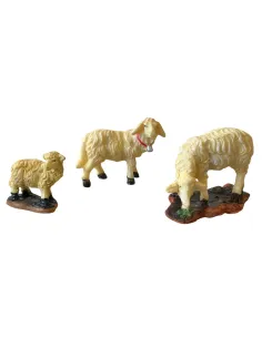Set of 2 Resin Sheep and 1 Resin Lamb for 12–15 cm Nativity Figures