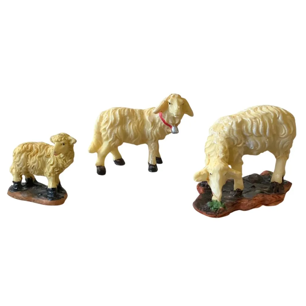 Set of 2 Resin Sheep and 1 Resin Lamb for 12–15 cm Nativity Figures