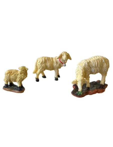 Set of 2 Resin Sheep and 1 Resin Lamb for 12–15 cm Nativity Figures