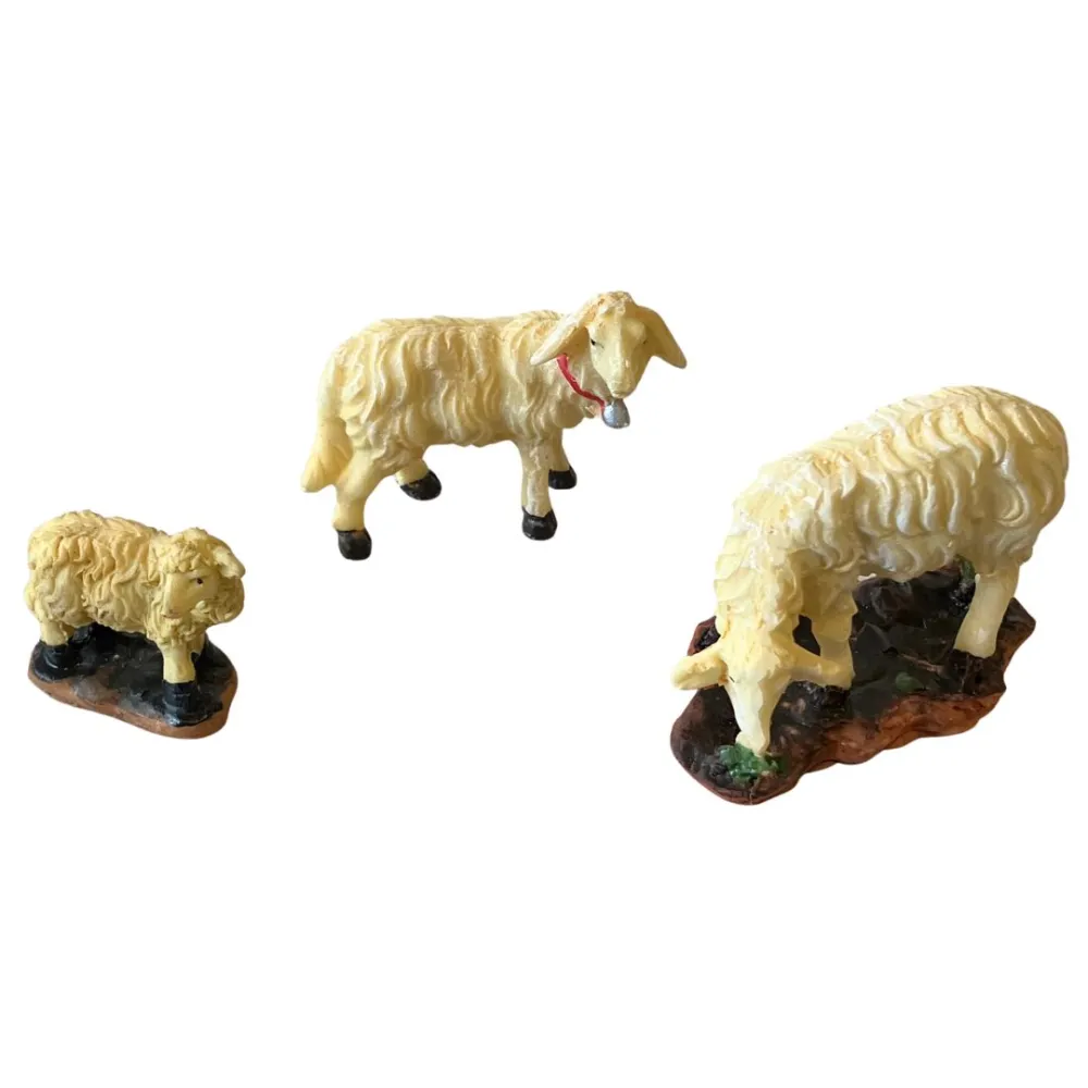 Set of 2 Resin Sheep and 1 Resin Lamb for 12–15 cm Nativity Figures