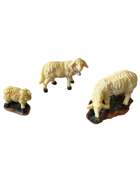 Set of 2 Resin Sheep and 1 Resin Lamb for 12–15 cm Nativity Figures