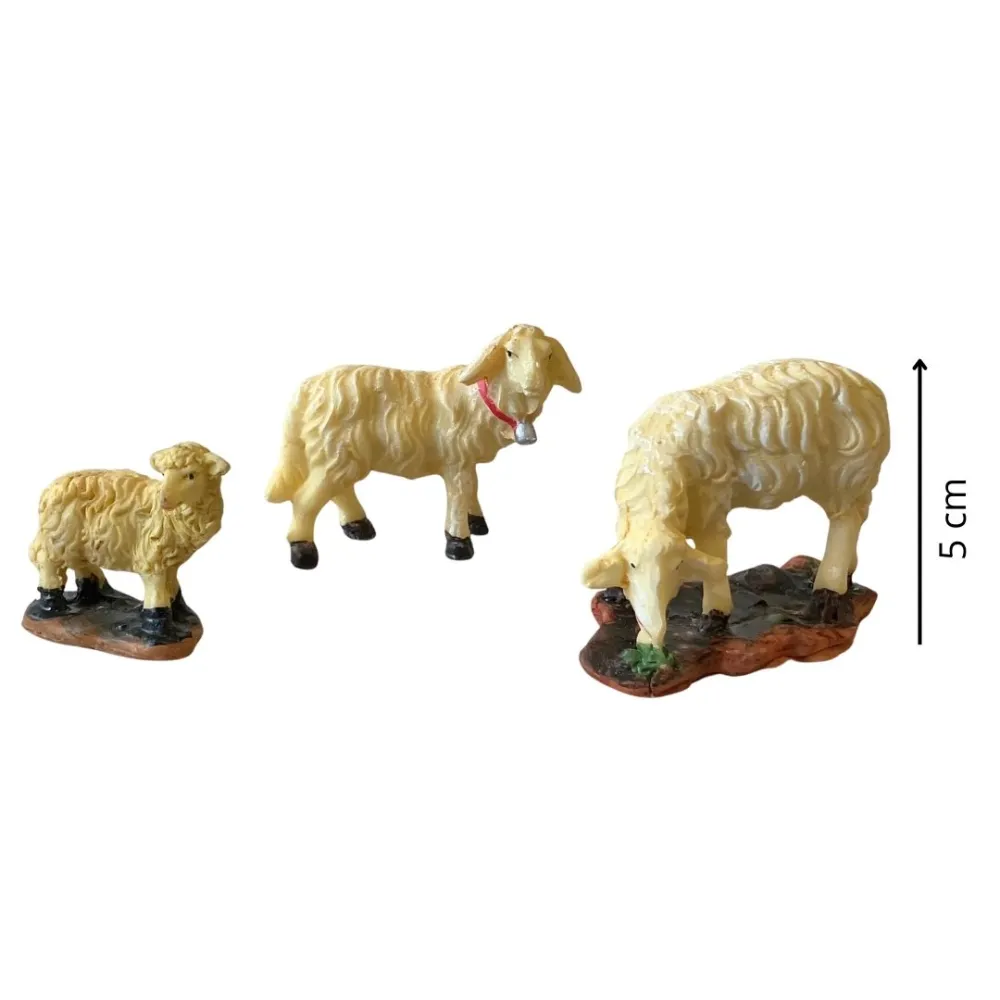 Set of 2 Resin Sheep and 1 Resin Lamb for 12–15 cm Nativity Figures