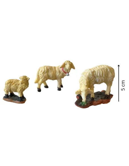 Set of 2 Resin Sheep and 1 Resin Lamb for 12–15 cm Nativity Figures