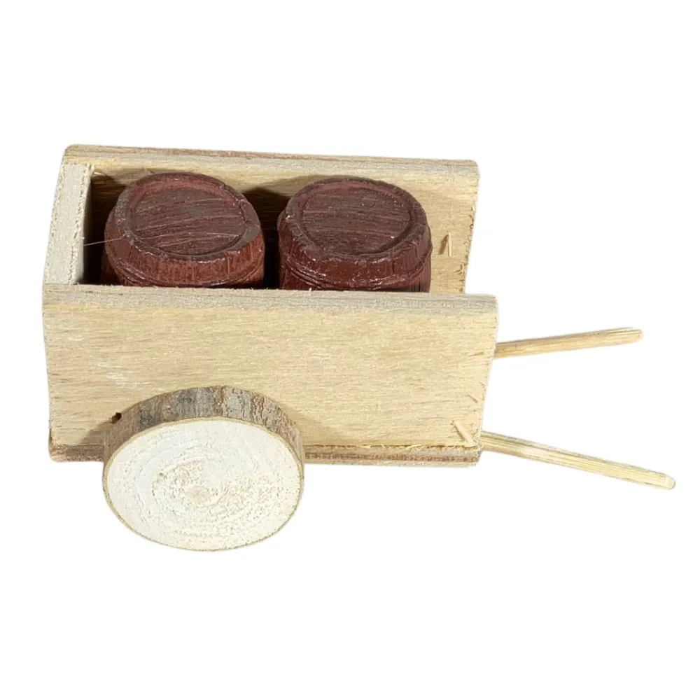 Wooden Cart with Two Plaster Barrels for 8 cm Nativity Figures