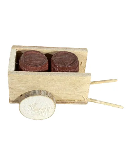 Wooden Cart with Two Plaster Barrels for 8 cm Nativity Figures