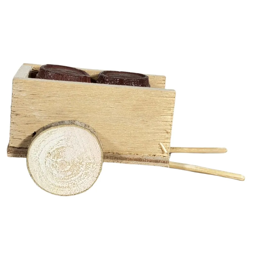 Wooden Cart with Two Plaster Barrels for 8 cm Nativity Figures