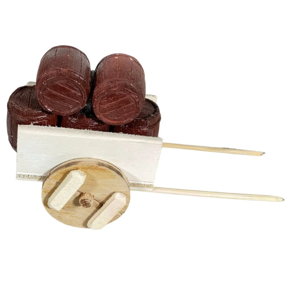 Wooden Cart with Five Plaster Barrels for 8 cm Nativity Figures