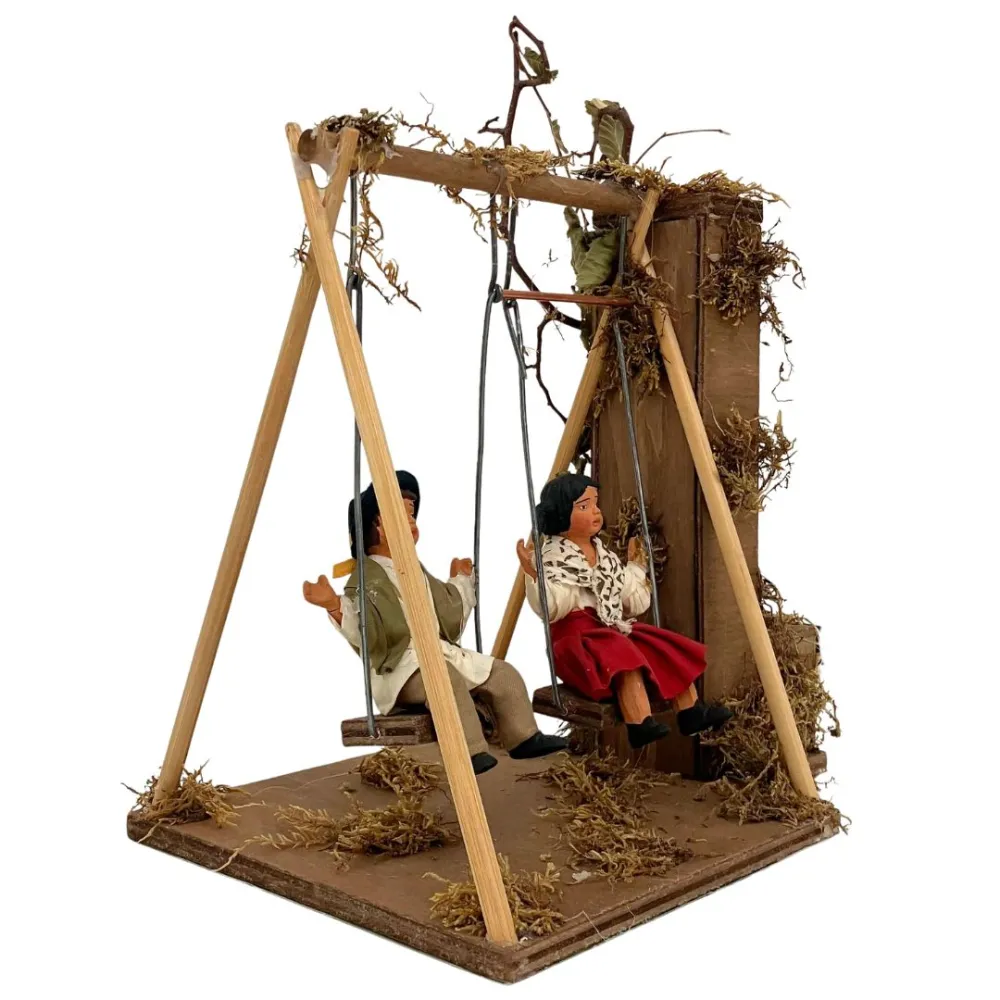Animated Terracotta Children on a Swing for 25–30 cm Nativity Figures