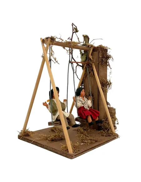 Animated Terracotta Children on a Swing for 25–30 cm Nativity Figures