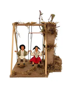 Animated Terracotta Children on a Swing for 25–30 cm Nativity Figures