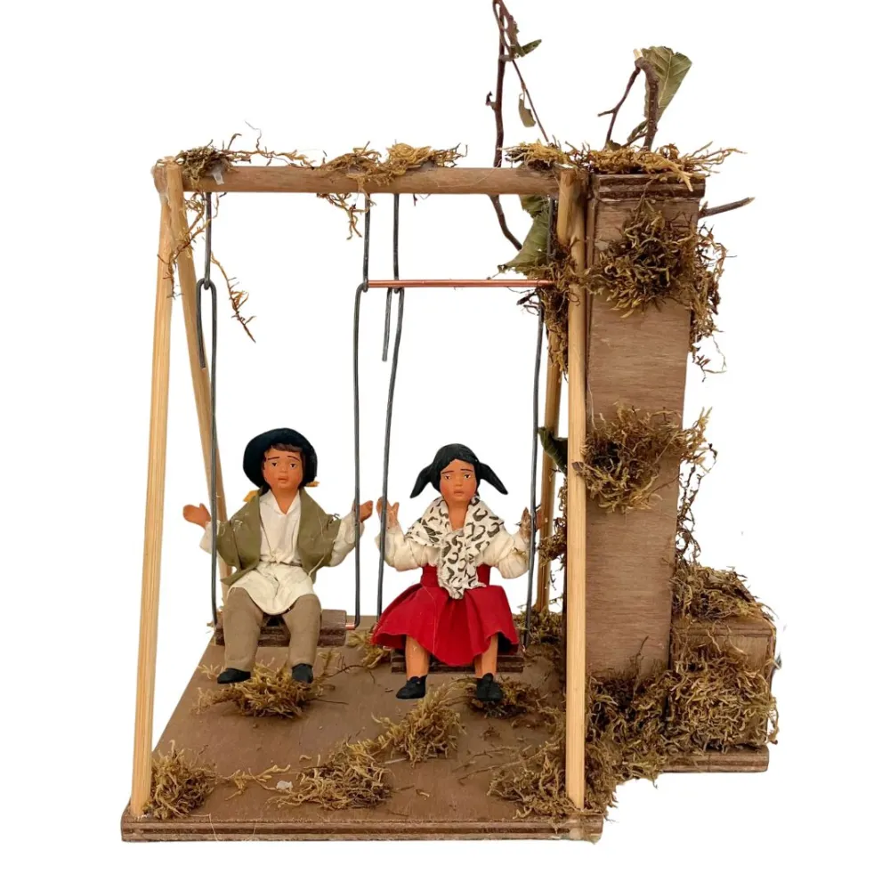 Animated Terracotta Children on a Swing for 25–30 cm Nativity Figures