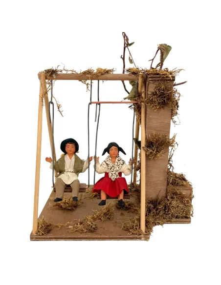 Animated Terracotta Children on a Swing for 25–30 cm Nativity Figures