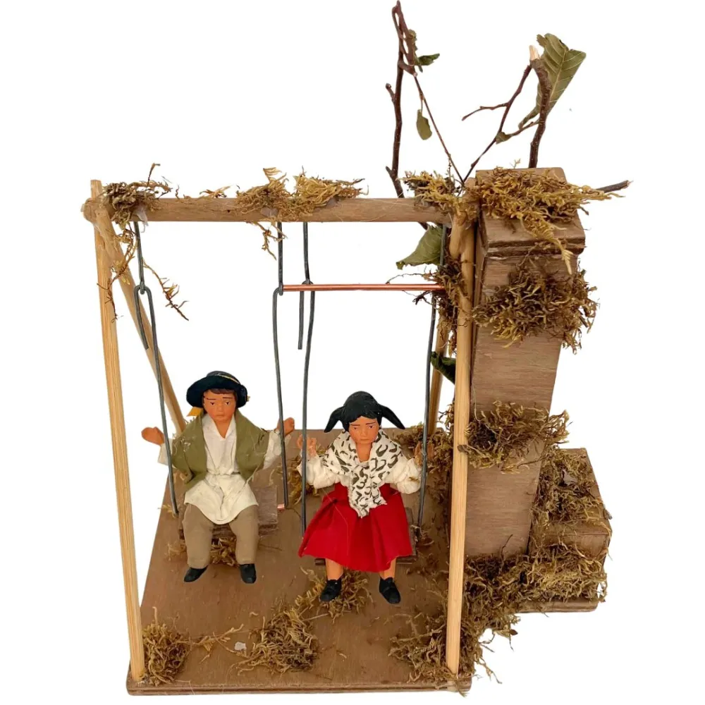 Animated Terracotta Children on a Swing for 25–30 cm Nativity Figures