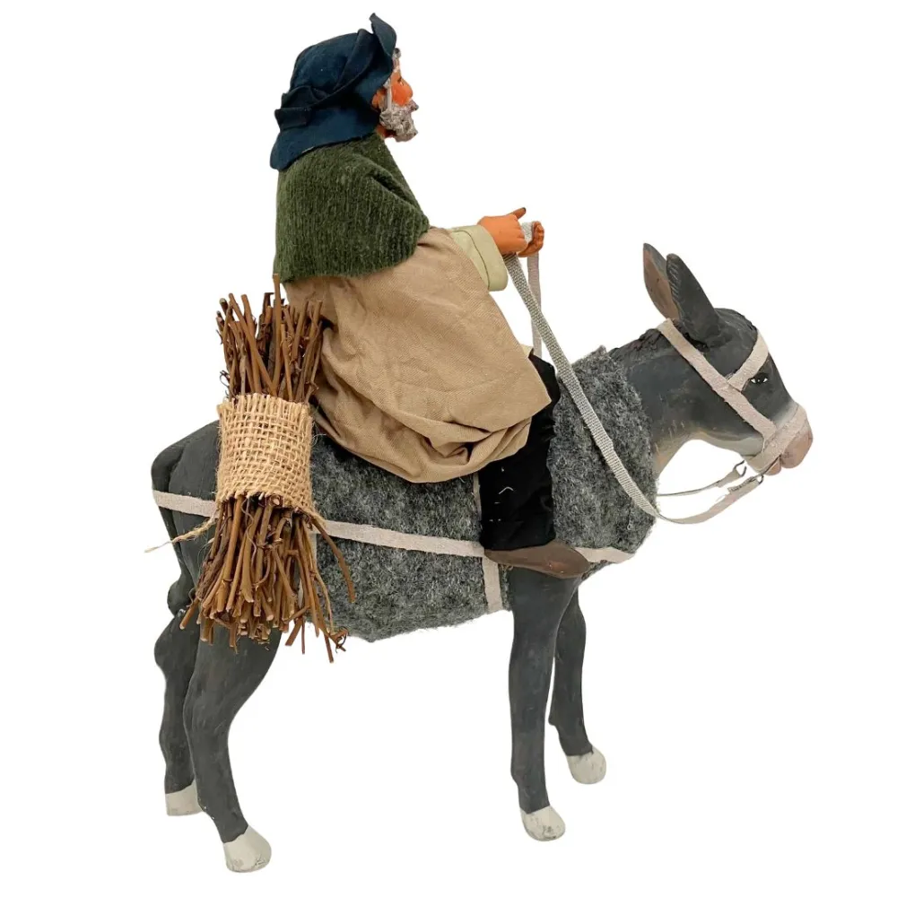 Animated Terracotta Man Riding a Donkey - 25 cm