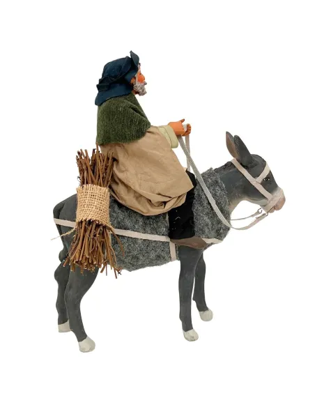 Animated Terracotta Man Riding a Donkey - 25 cm