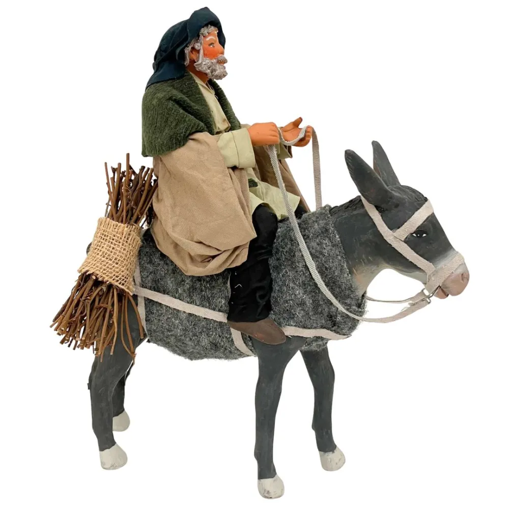 Animated Terracotta Man Riding a Donkey - 25 cm
