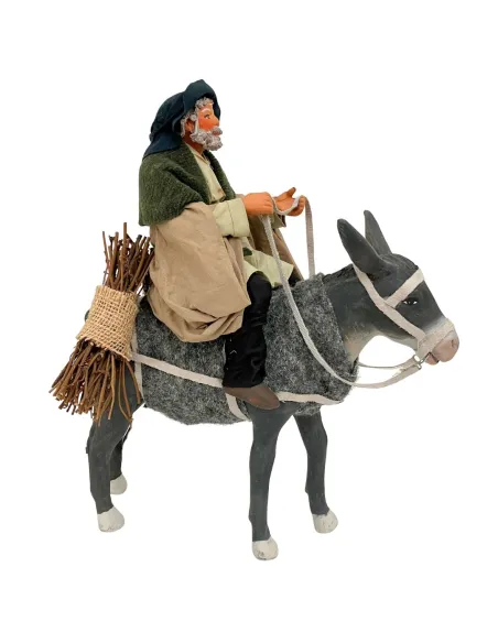 Animated Terracotta Man Riding a Donkey - 25 cm