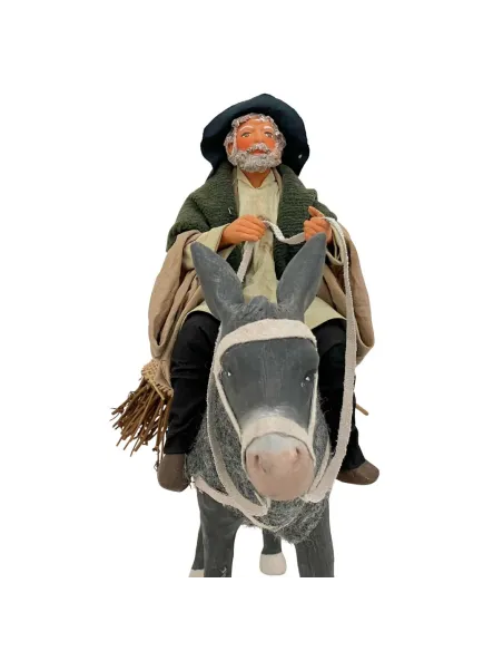 Animated Terracotta Man Riding a Donkey - 25 cm